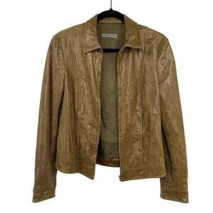 Vintage 90s Alberta Ferretti Jacket Lambskin Metallic Silver Womens Size 8